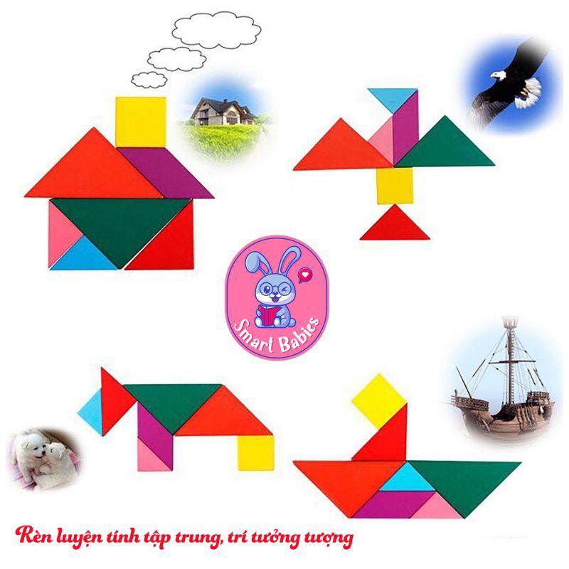 Đồ chơi trí uẩn Tangram 12x12cm, đồ chơi xếp gỗ thông minh trí tuệ cho bé