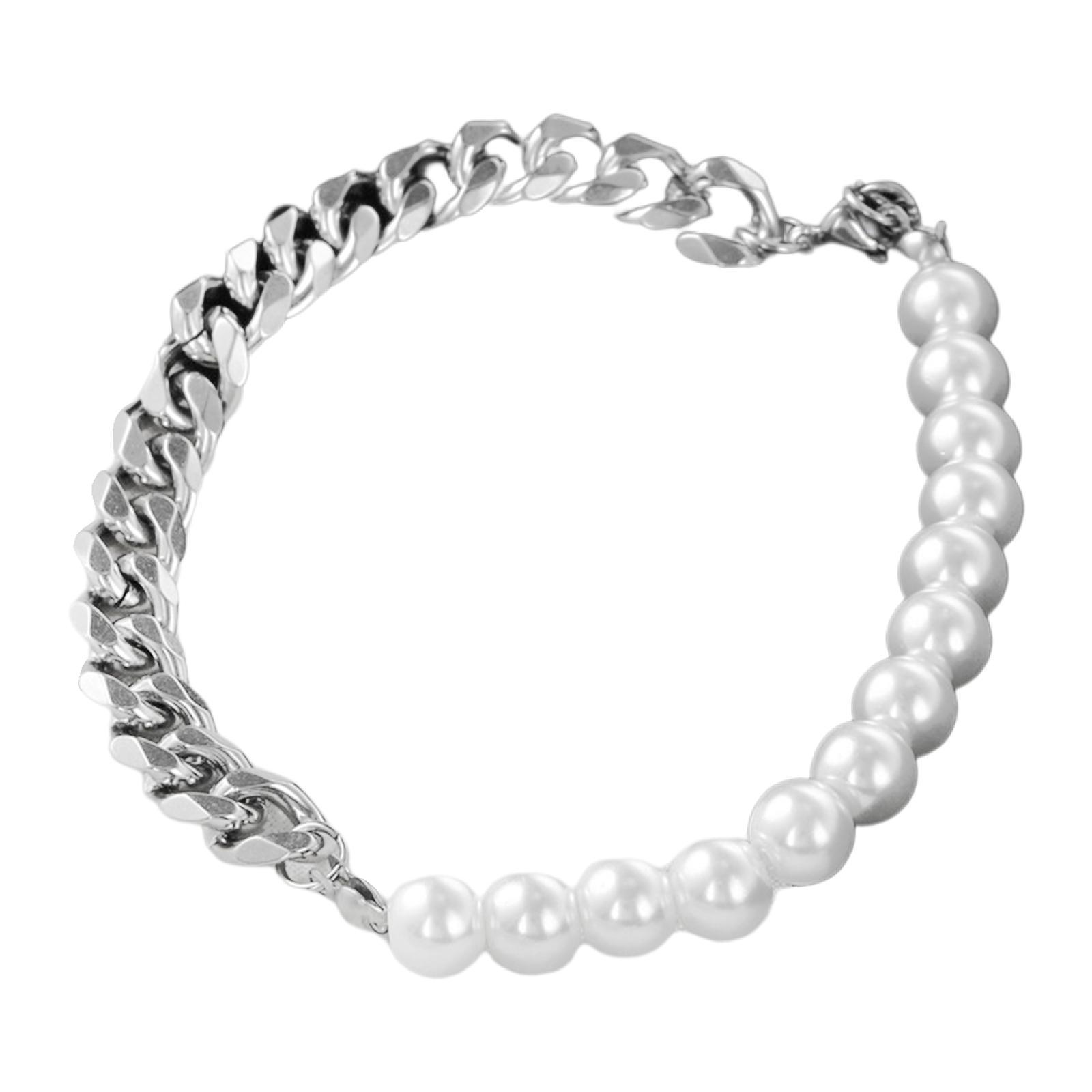 Stainless Steel Half Pearl Half Chain Necklace/Bracelet  Adjustable Size Easy to Match