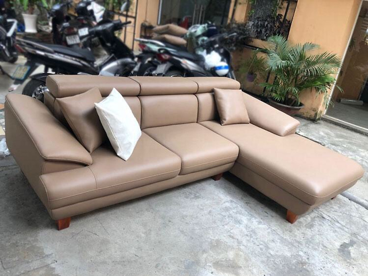 Sofa da góc L phòng khách Tundo 2m3 x 1m5 màu nâu xám nhạt