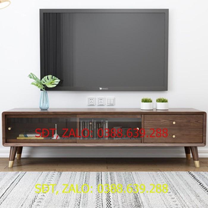 Kệ TV gỗ tự nhiên cao cấp - Kệ TV nguyên khối hình chữ nhật mặt kính 1m8 LUX-KTV07