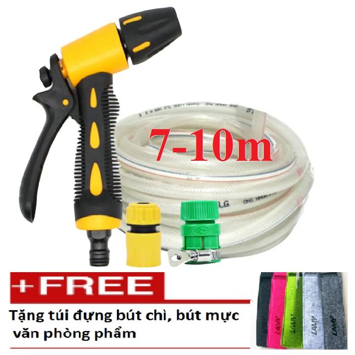 Bộ dây vòi xịt nước rửa xe, tưới cây . tăng áp 3 lần, loại 7m, 10m 206319 cút sập,nối nhựa v + tặng túi đựng bút