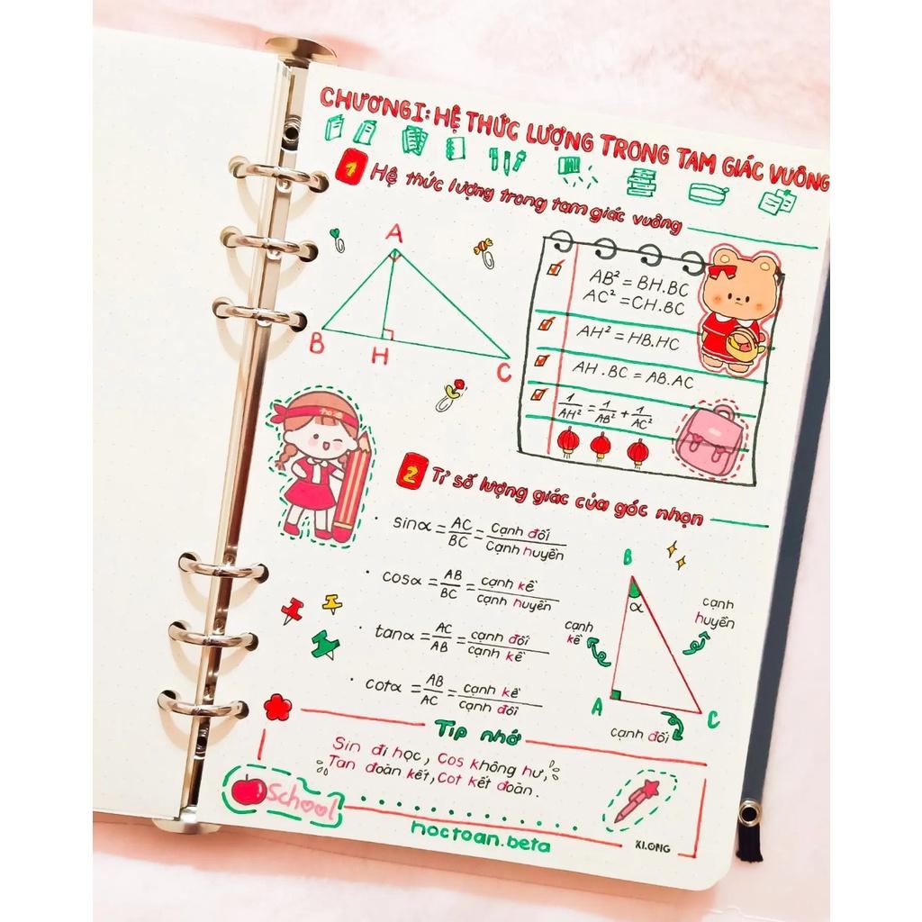 Sổ takenote toán 9, sổ tay ghi chép toán 9, sổ lò xo bìa trong Beta, sổ còng đóng Binder làm sổ planner bullet journal