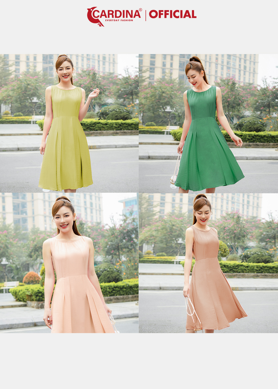 Đầm Nữ CARDINA Chất Đũi Bambo Cao Cấp Sát Nách Cổ Thuyền Trẻ Trung Tôn Dáng 3VD04