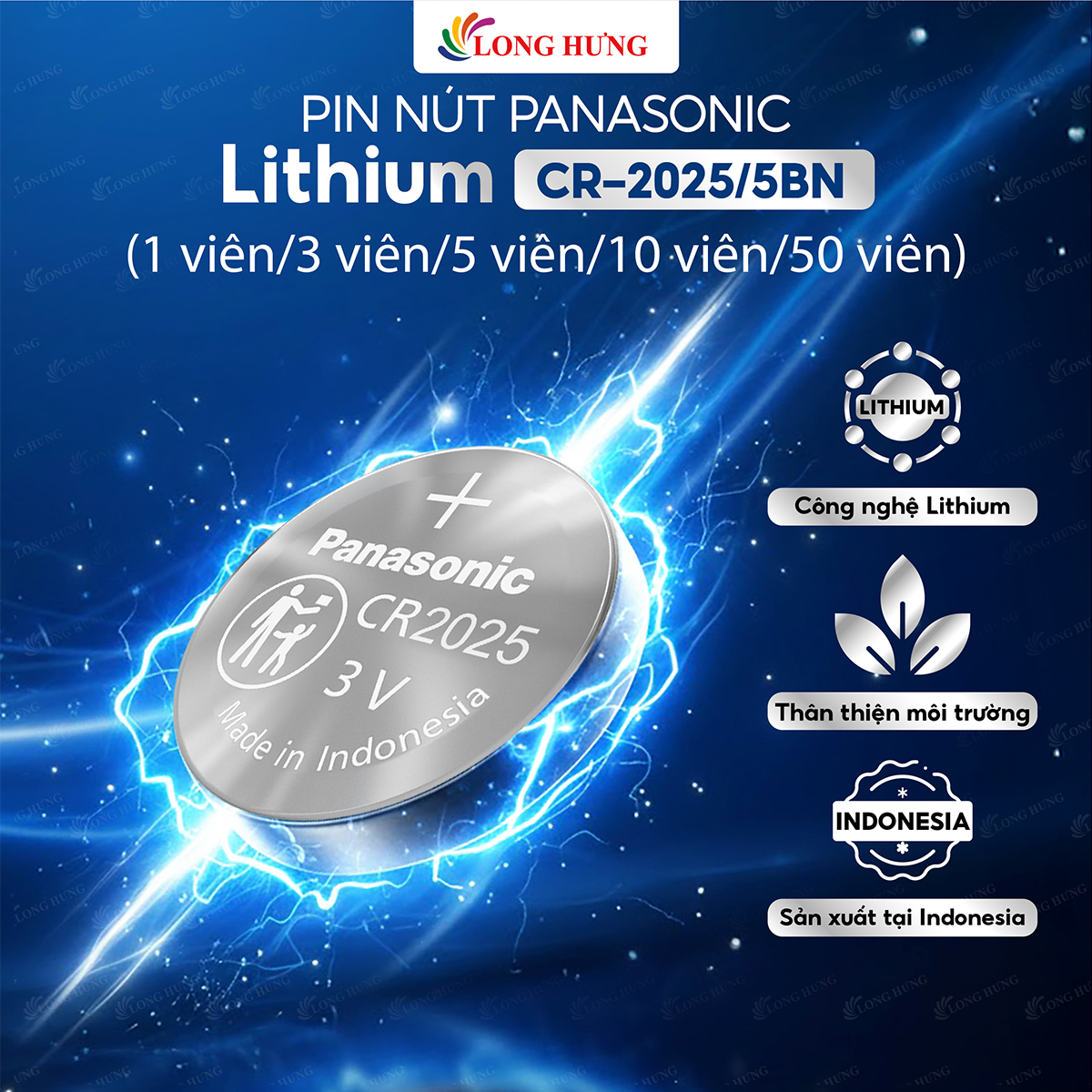 Pin nút Panasonic 3V CR-2025/5BN (1 viên/3 viên/5 viên/10 viên/50 viên) - Hàng chính hãng