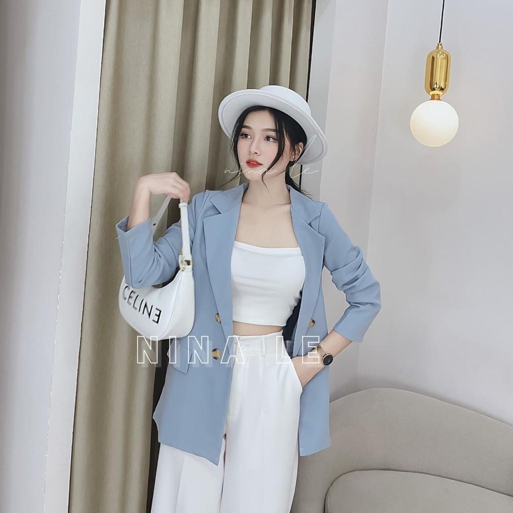 SET ÁO BLAZER DÀI TAY KÈM ÁO BRA MIX QUẦN SỚ SUÔNG ỐNG RỘNG PHỐI MÀU SIÊU SANG CHẢNH