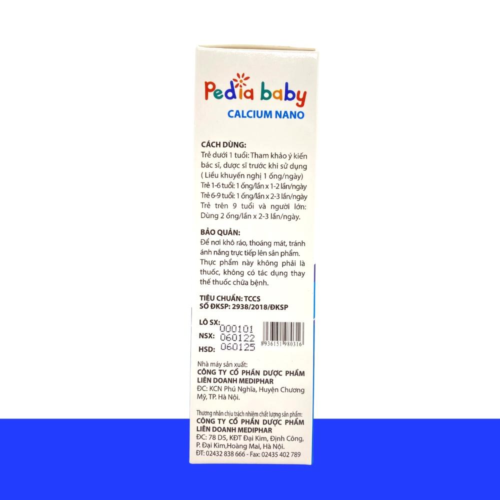 Pediababy Calcium nano New - Bổ Sung Canxi Cho Bé- Công Thức Vượt Trội- Hộp 20 ống