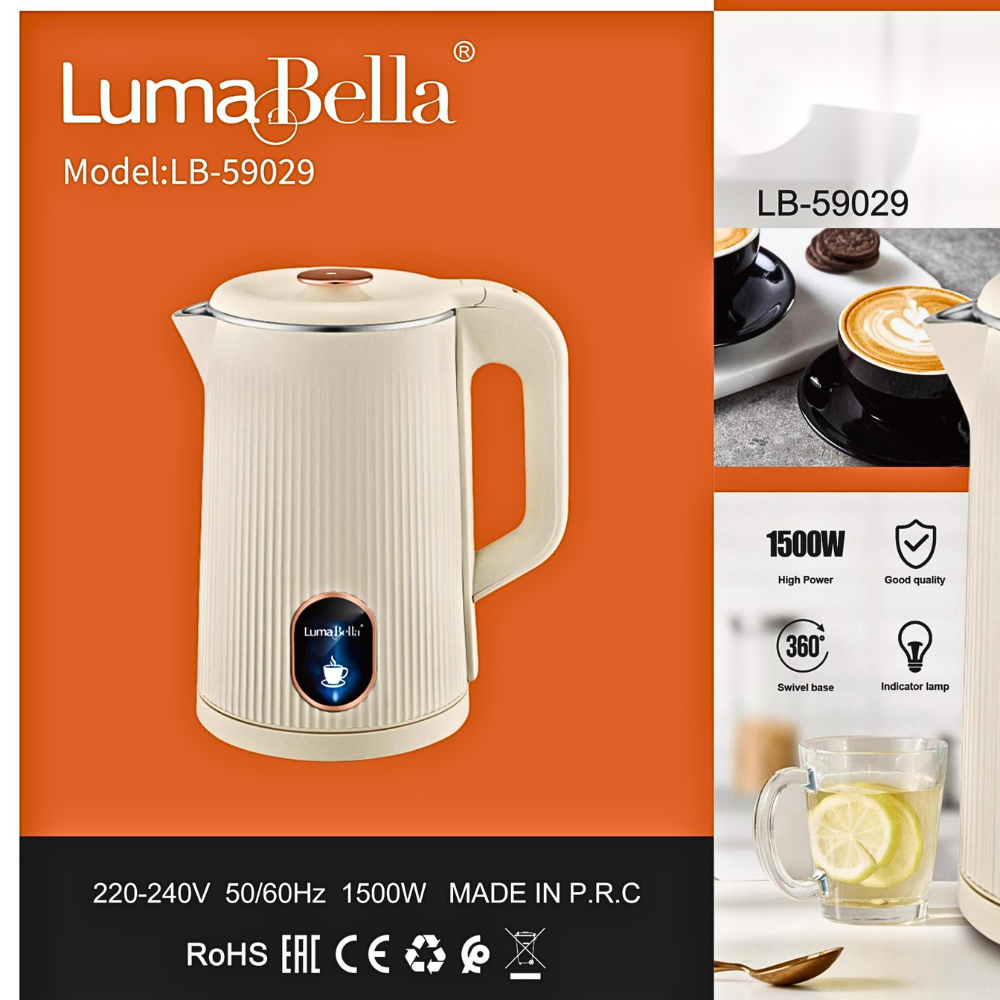 Ấm đun nước siêu tốc Lumabella LB-59029 dung tích lớn 2.5L, công suất cao 1500W, hâm nước pha sữa nhanh chóng, chống bỏng chống cháy tốt, tự ngắt khi sôi - DELIYA - HÀNG CHÍNH HÃNG