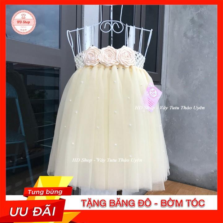 Đầm công chúa cho bé ️FREESHIP️ Đầm công chúa hoa cuốn kem đính đá cho bé gái 0 đến 6 tuổi