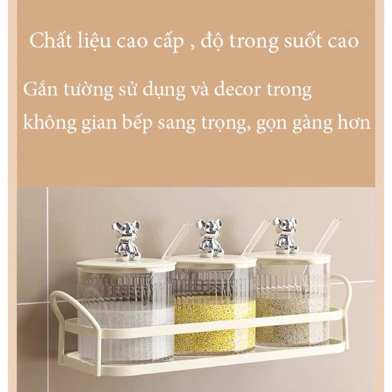 Lọ Đựng Gia Vị Kèm Thìa Trong Suốt Set 3 Hộp Kèm Giá Để Siêu Đẹp Đựng Muối Đựng Mì Chính Hạt Tiêu Hạt Nêm