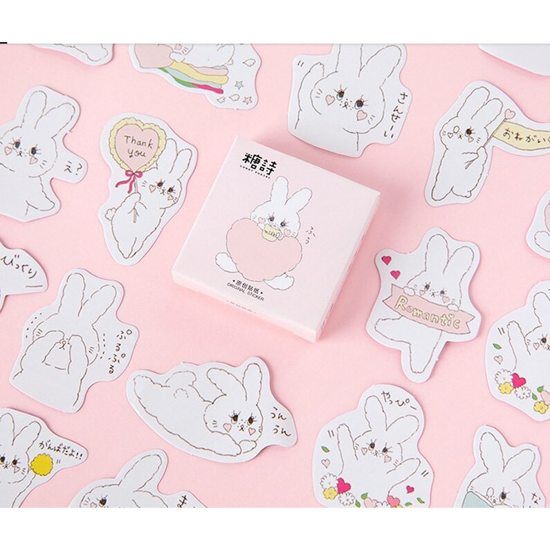 Hộp 45 Miếng Dán Sticker Trang Trí Thỏ Ôm Tim