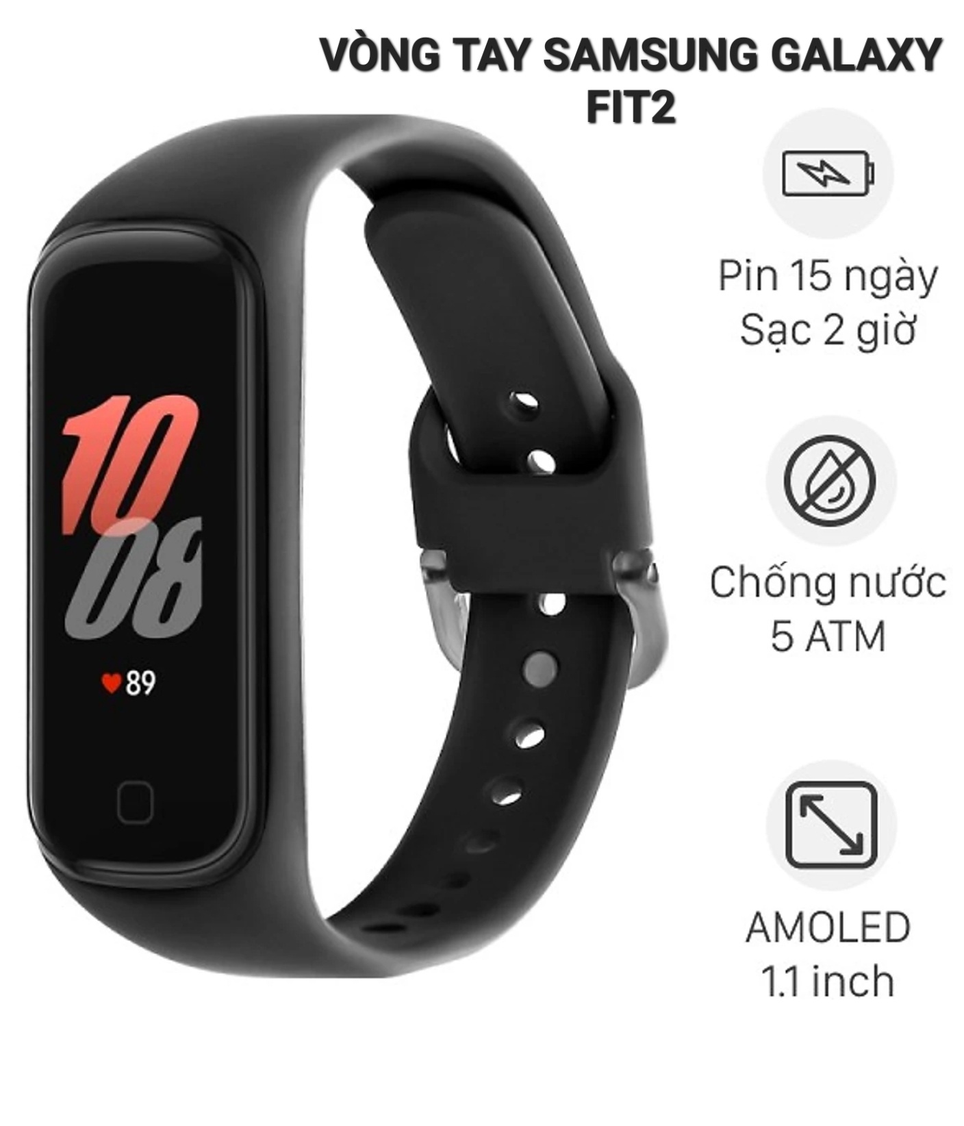 Vòng Đeo Tay Thông Minh Samsung Galaxy Fit2 (R220)- Theo Dõi Nhịp Tim - Vận Động - Thể Thao - Giấc Ngủ - Hàng Chính Hãng