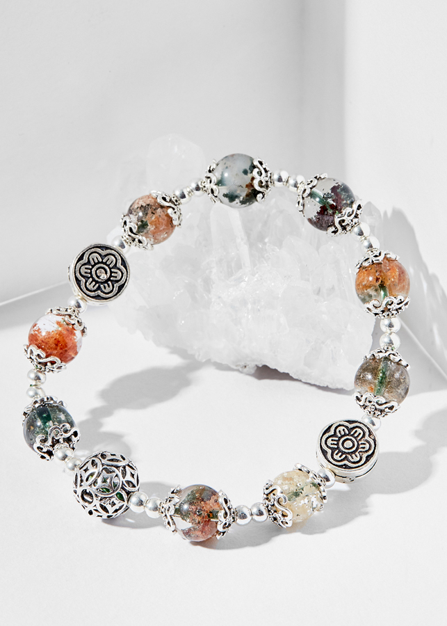 Vòng tay thạch anh ưu linh đa sắc charm hoa bạc Ngọc Quý Gemstones