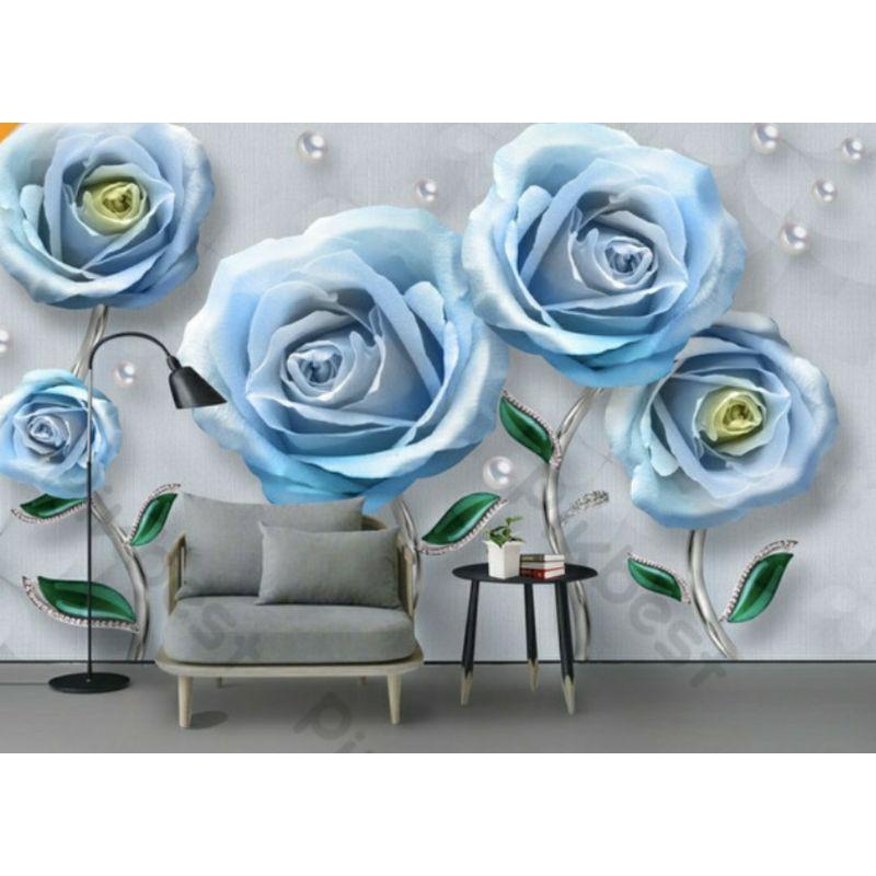 Tranh dán tường Trang dán tường Hoa Hồng Xanh 1.4m x 2.4m có keo mặt sau