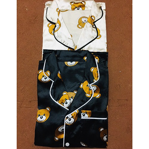 Bộ đồ dài tay hình gấu Teddy dễ thương,chất liệu lụa satin cao cấp
