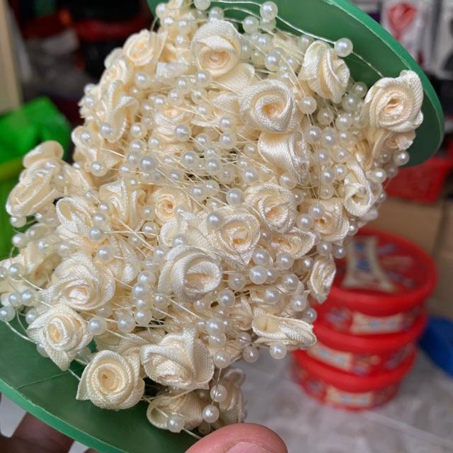 Dây hạt trai đính hoa nhỏ cài tóc cô dâu thắt bím