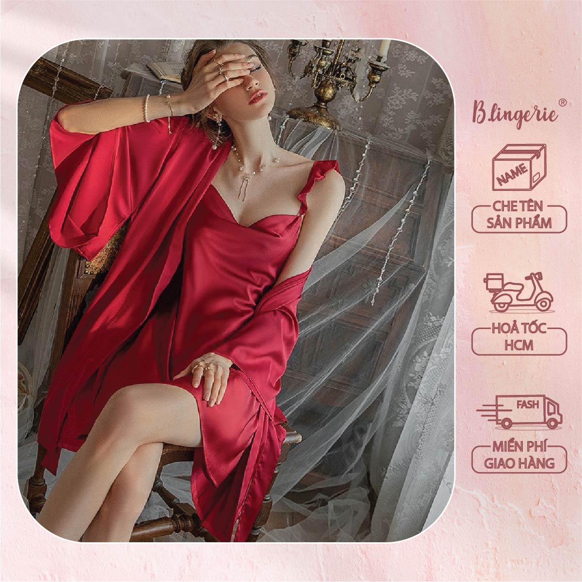 Váy Ngủ Nữ Lụa Trơn Đơn Giản (Không kèm áo choàng) - B.Lingerie