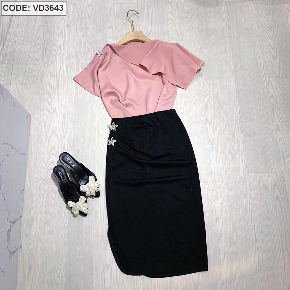 Đầm công sở Set Áo Hồng Phối Chân Váy Body Đẹp