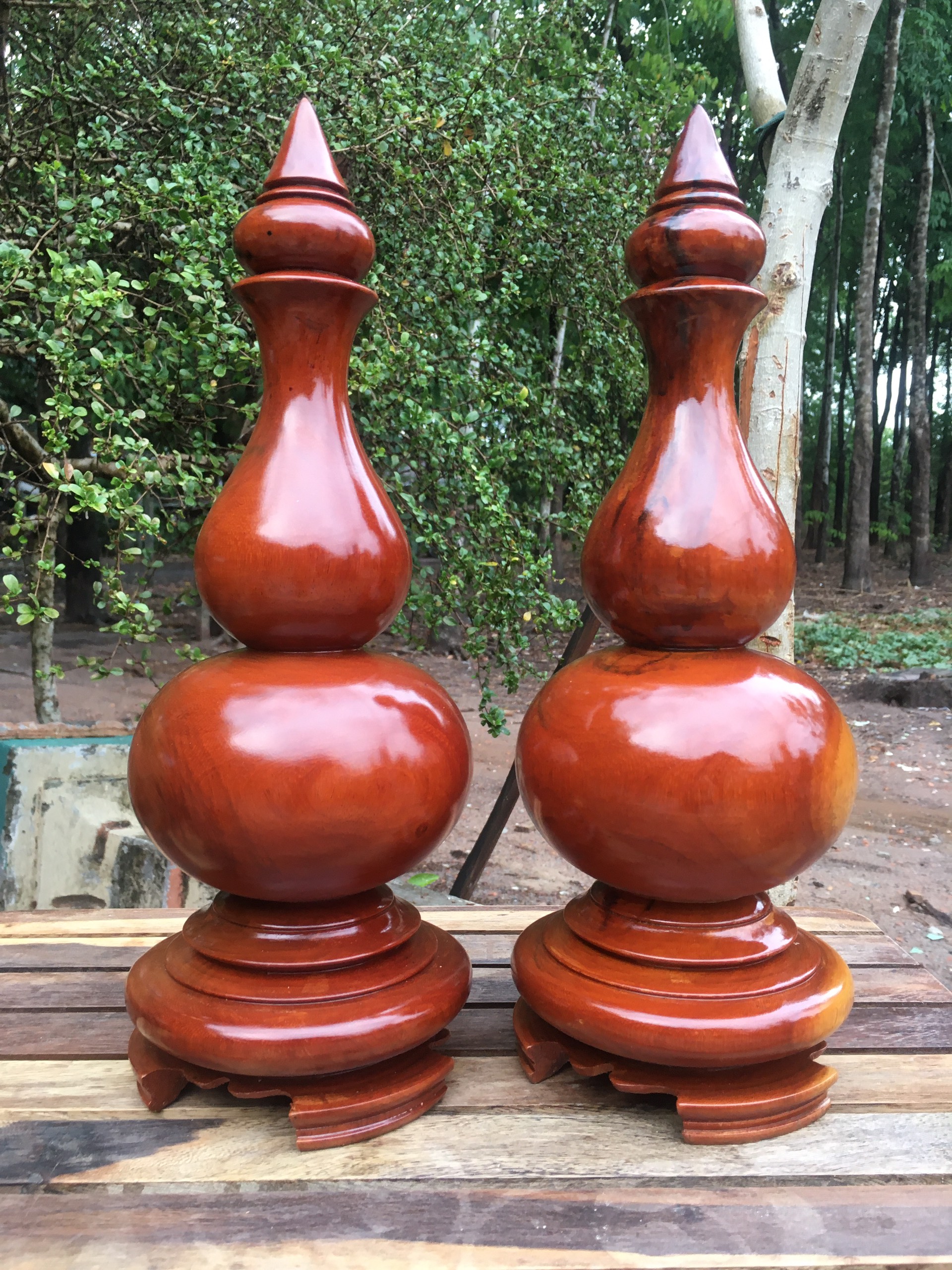 Bộ 2 hồ lô gỗ Gỏ đỏ Gia Lai cao 38cm
