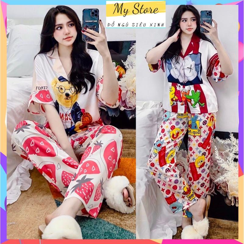 Đồ bộ Pijama chất vải lụa latin thiết kế cao cấp siêu SANG mềm mịn mát - Freesize dưới 65kg