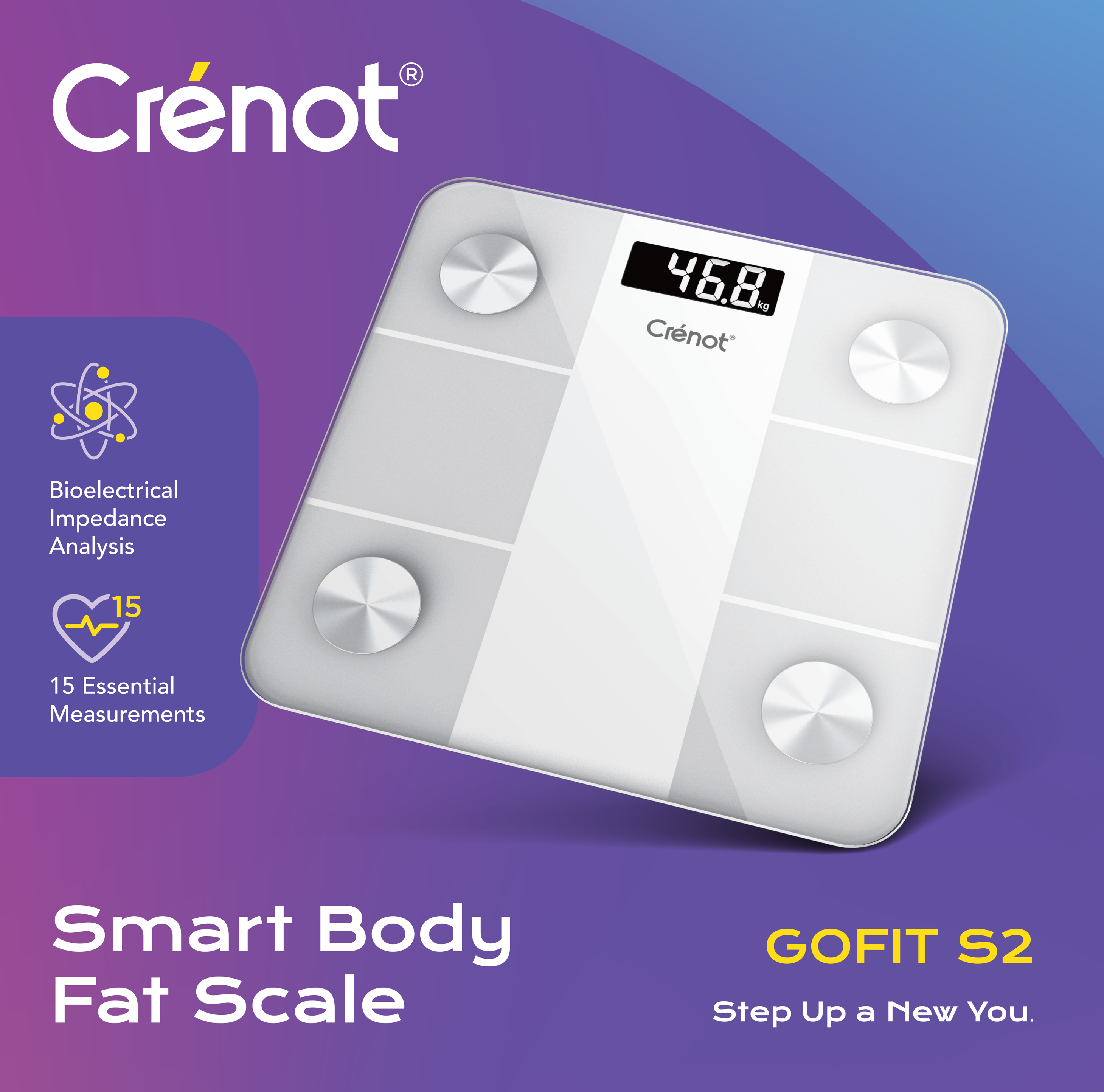 Cân điện tử sức khoẻ thông minh Crénot Health GoFit S2 kết nối bluetooth đo phân tích chỉ số cơ thể body fat scale can dien tu suc khoe thong minh Crenot