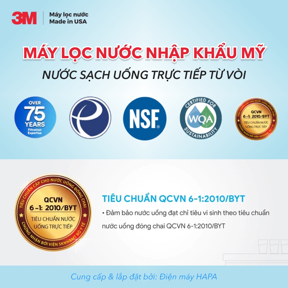 Máy Lọc Nước 3M BREW110-MS Chuẩn Nước Khoáng Uống Trực Tiếp Không Dùng Điện - Nhập Khẩu Mỹ, Hàng Chính Hãng 3M - BREW110MS HF10-MS HF10MS