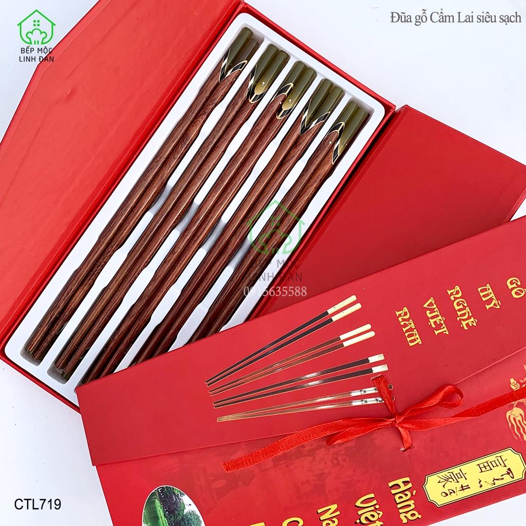 Đũa Cẩm Lai Cẩn Thạch Màu Sừng HAHANCO Bộ 10 Đôi - Gỗ Mộc Vân Đẹp
