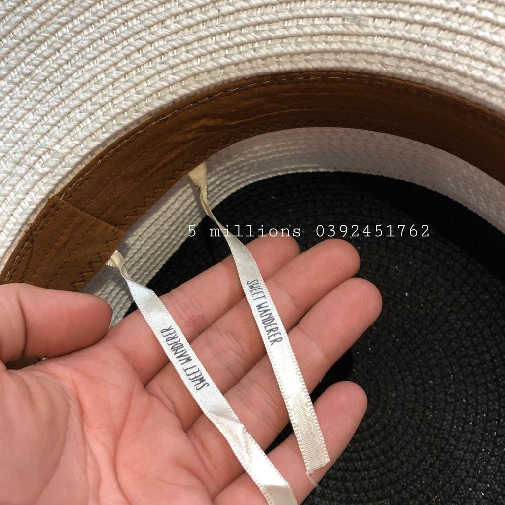 Nón cói vành cho nữ - nón đi biển vá đai trắng/đen