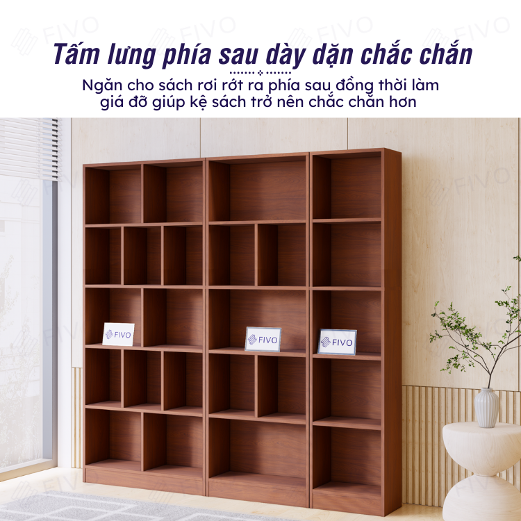 Kệ Sách Gỗ 5 Tầng Màu Nâu FB73 FIVO Gỗ Chống Ẩm Cao Cấp Dày Dặn, Tấm Lưng Chắc Chắn, Để Được Sách Vở Tài Liệu Kích Thước Lớn