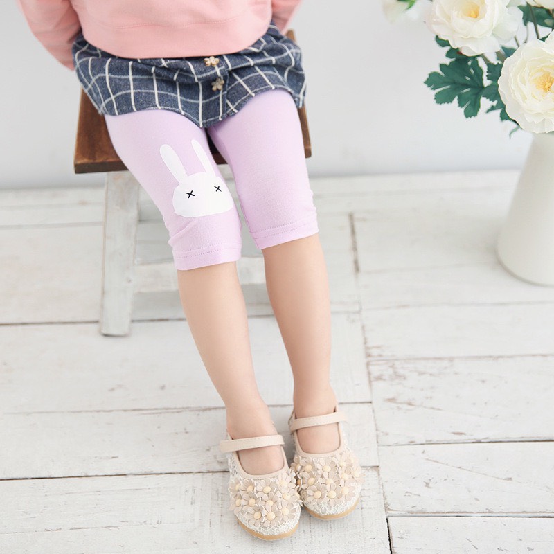 (Hàng đẹp video) Quần legging lửng quần thun lửng cotton quần ngố bé gái 2-8 tuổi chú thỏ chất siêu nhẹ mát