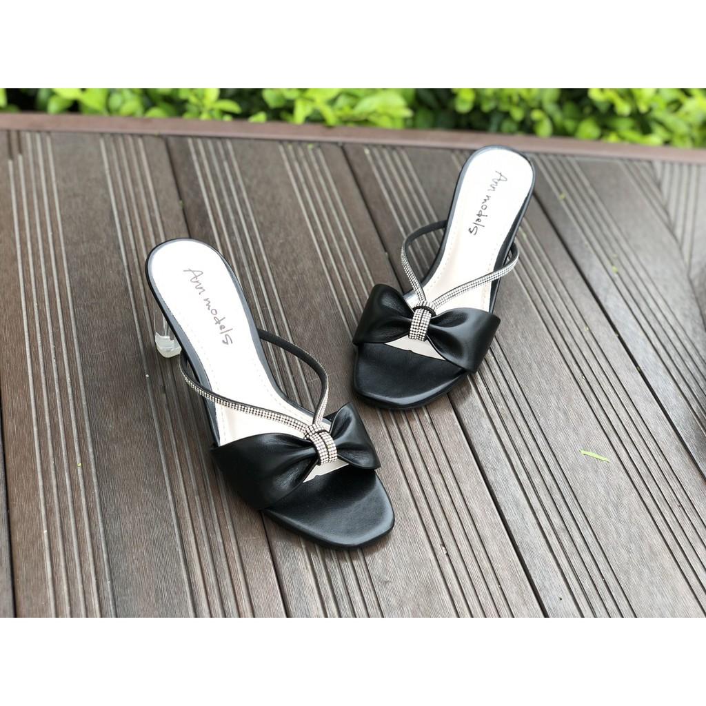 Giày sandal guốc 5 phân gót vuông thời trang phối dây đá _A10G