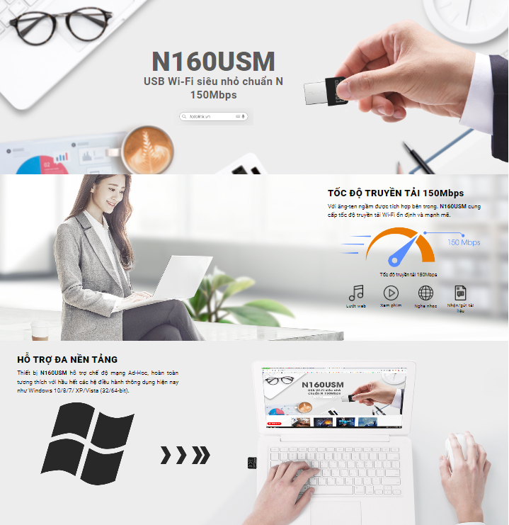 N160USM - USB Wi-Fi siêu nhỏ chuẩn N 150Mbps