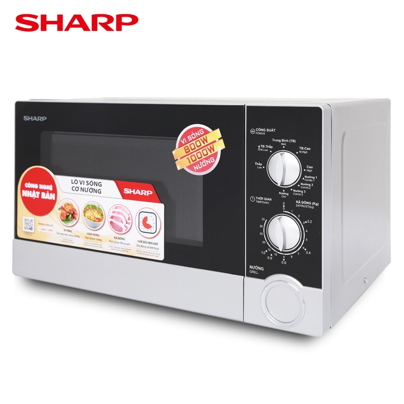 Lò vi sóng Sharp R-G302VN-S, Dung tích 23 Lít, Công suất vi sóng 800W, Công suất nướng 1000W - Hàng chính hãng