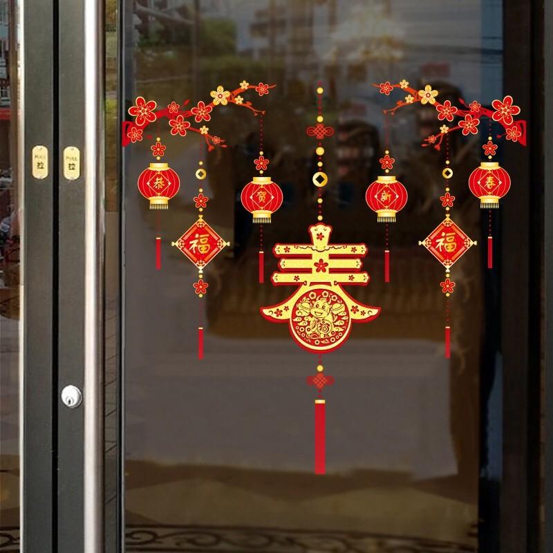 Decal trang trí Tết Hít Tĩnh Điện - Chữ PHÚC lớn rèm lồng đèn 01