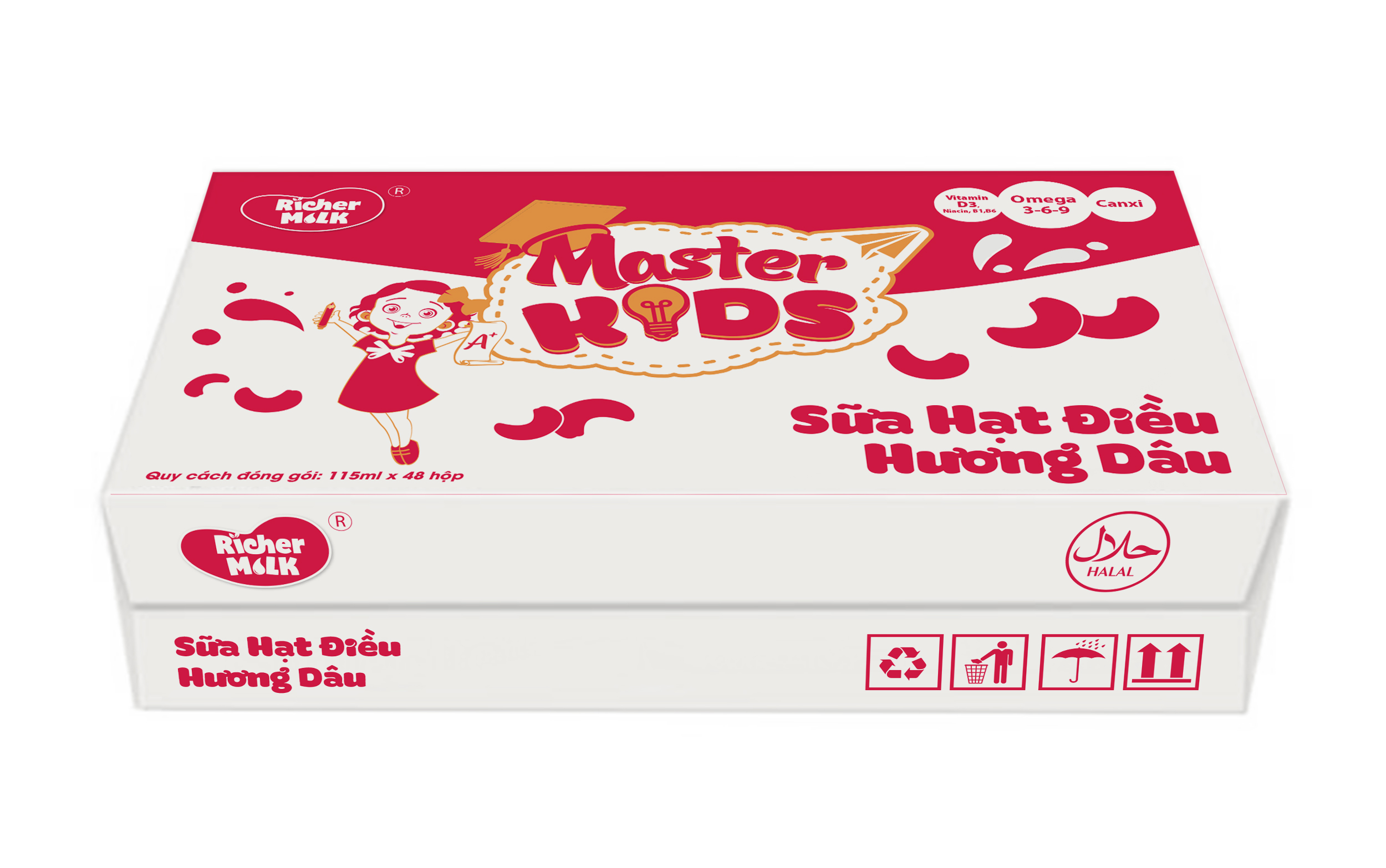 Sữa Hạt Điều Master Kids Hương Dâu 115ml Giàu Omega 3-6-9 Giúp Trẻ Thông Minh Hơn