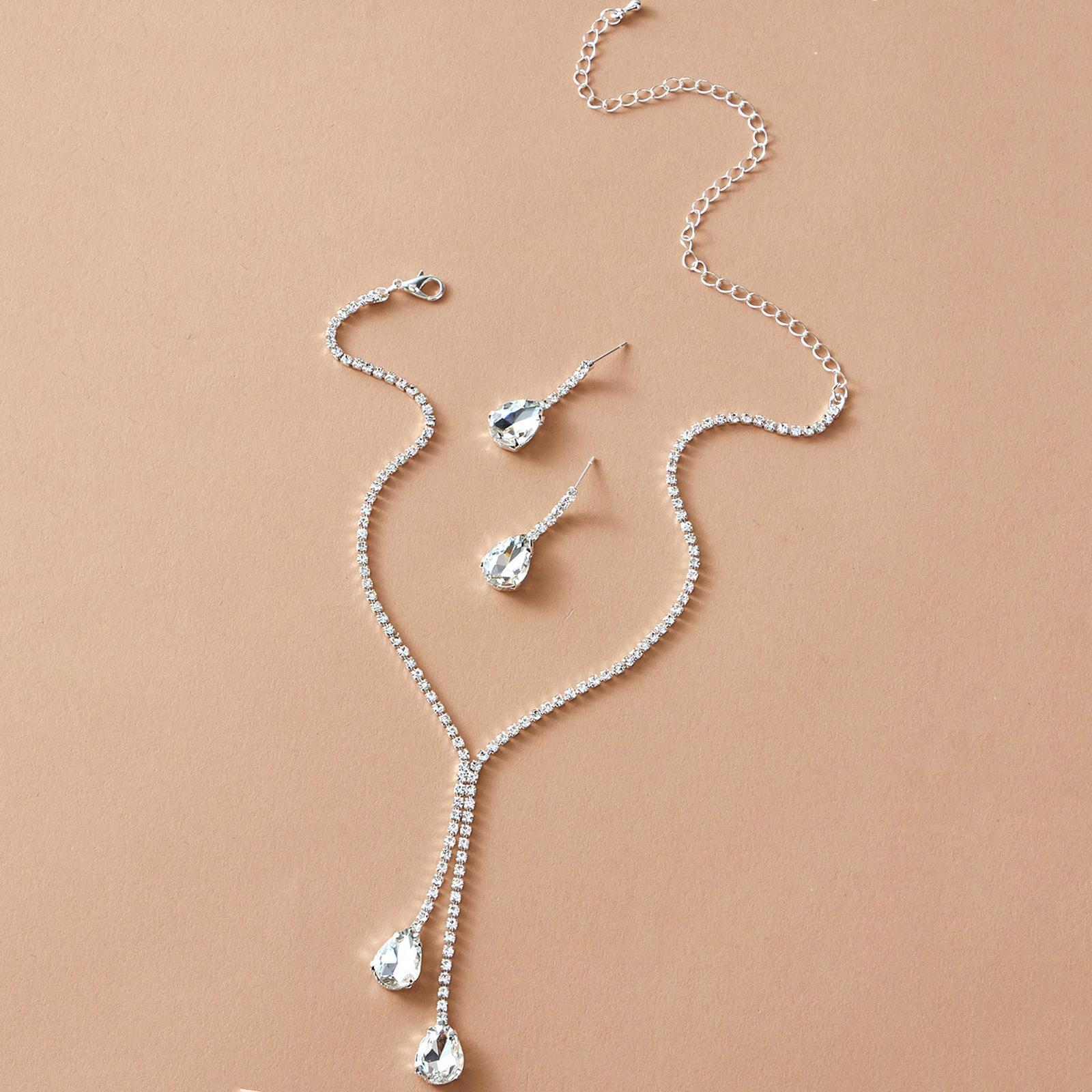 Wedding Jewelry Set, Teardrop Long Necklace Fashion Necklace Earrings Set Pendant Necklace for Prom ,Anniversary ,Engagement Bridesmaid Bridal