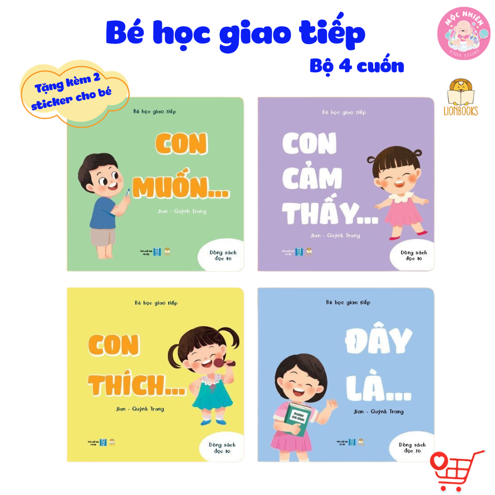 Sách - Bộ Bé Học Giao Tiếp 4 cuốn - Bồi cứng & Song ngữ Việt - Anh - Lionbooks