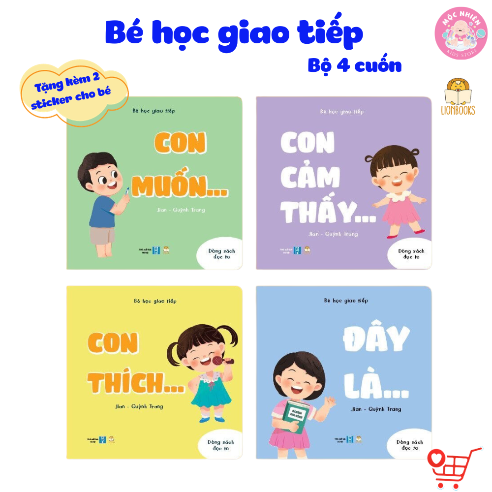 Sách - Bộ Bé Học Giao Tiếp 4 cuốn - Bồi cứng &amp; Song ngữ Việt - Anh - Lionbooks