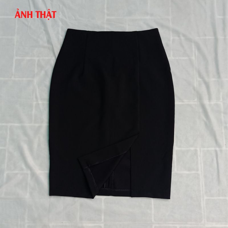 Chân váy bút chì công sở, Dáng ngắn, Màu đen, Dài 53cm Vải kaki thun co giãn thoáng mát New Design