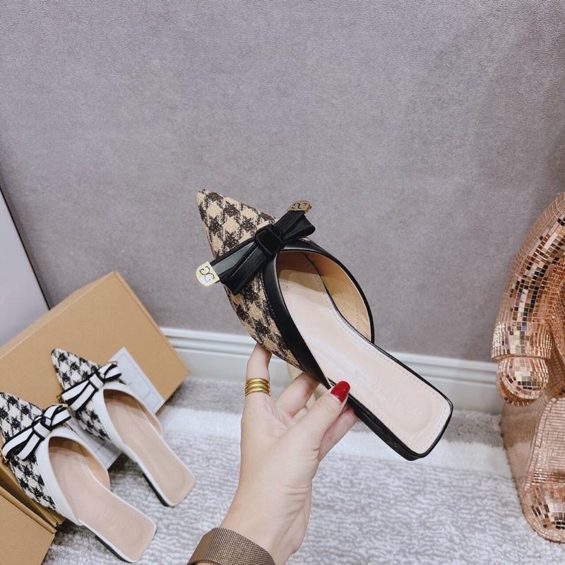 Giày Sục Nữ Dép Sục Mũi Nhọn Gắn Nơ Điệu Đà Đơn Giản Mà Không Kém phần Sang Trọng