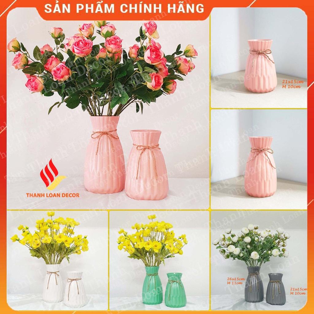 Lọ hoa gốm Bát Tràng cao cấp - Bình hoa trang trí decor - Dáng men mát giỏ nơ đẹp - Màu trắng, hồng, xanh, ghi