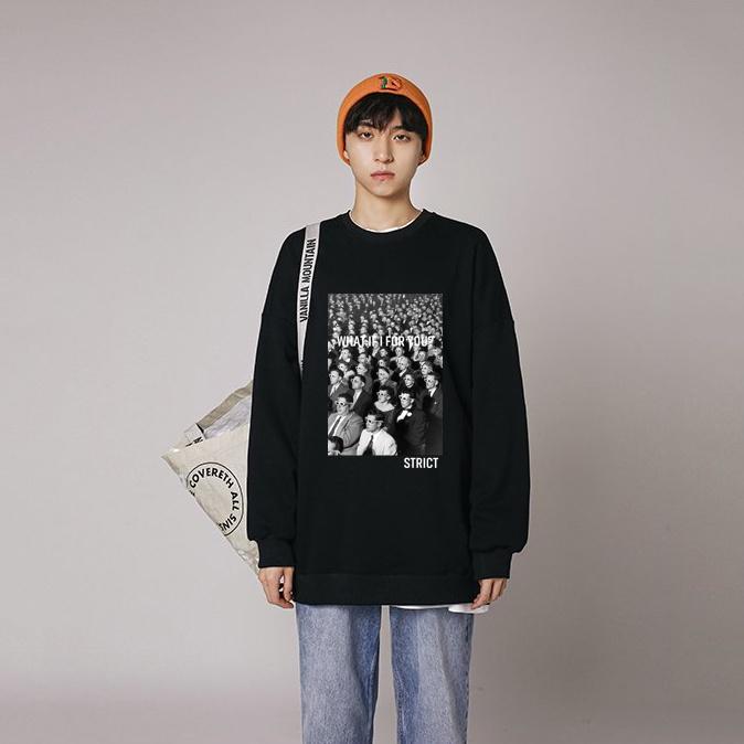 Áo dài tay trơn NỈ BÔNG Unisex MonsterX STRICT Sweater Ulzzang cặp đôi nam nữ form rộng oversize Hàn Quốc