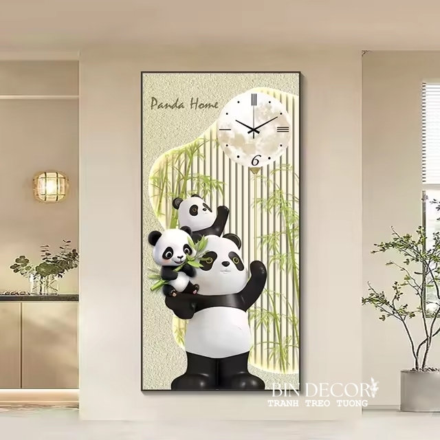 (HCM)Tranh đồng hồ tráng gương gấu trúc 8 dễ thương trang trí phòng bé, trang trí quán kèm đinh treo
