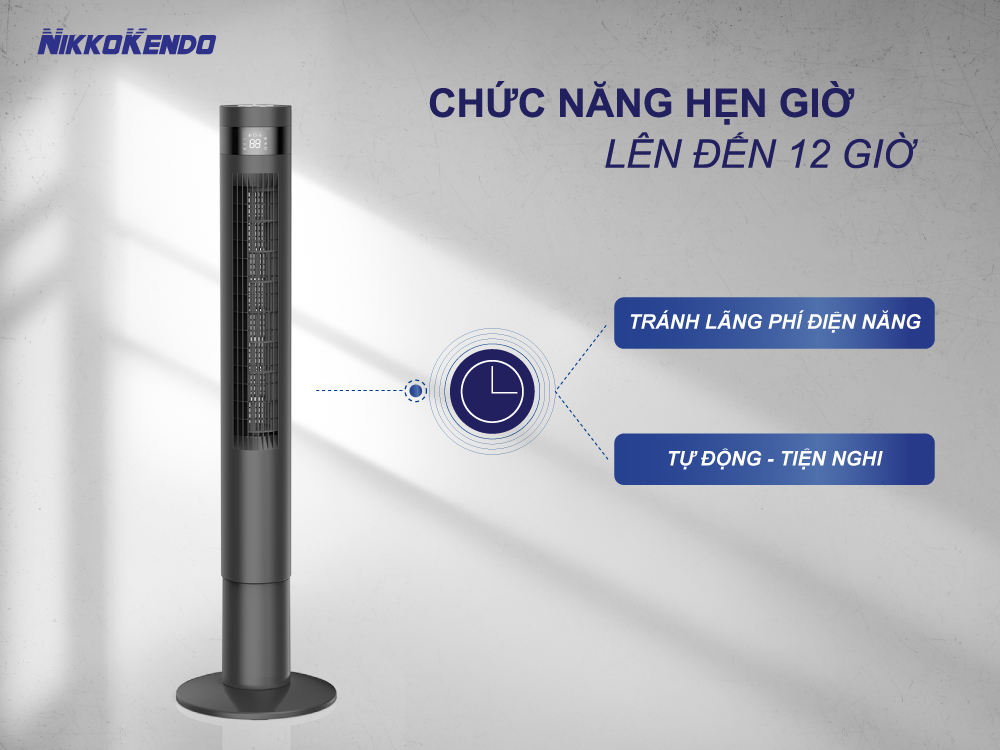 Quạt tháp Nikkokendo FT-14 có remote hẹn giờ màu đen trắng xoay 90 độ - Hàng chính hãng