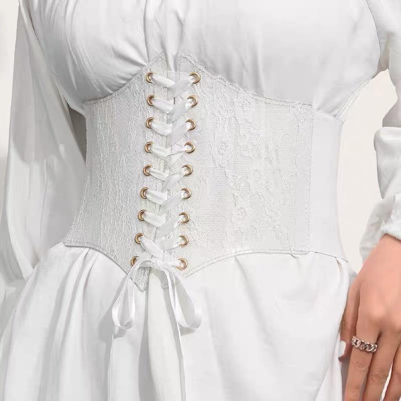 Corset nịt bụng thắt eo dạng khóa bấm Đai nịt bụng ren xuyên thấu thắt váy vintage