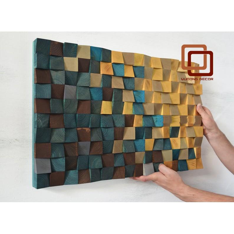 Tranh gỗ trang trí 3D tone XANH VÀNG ẤM ÁP (Wood mosaic) - (KÍCH THƯỚC 30x40 và 40X60cm)