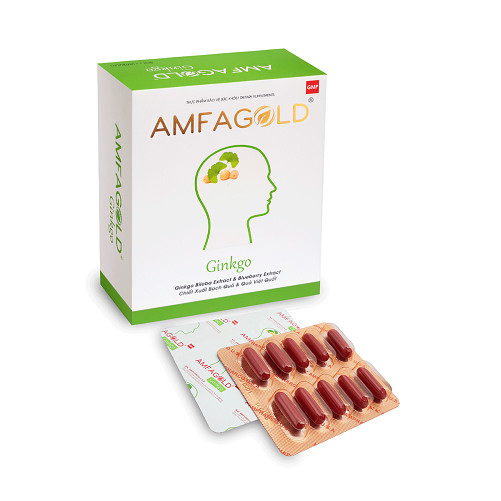 Viên uống Amfagold Ginkgo - Hỗ trợ tăng cường tuần hoàn não, cải thiện các triệu chứng do thiểu năng tuần hoàn não - Hộp 30 viên