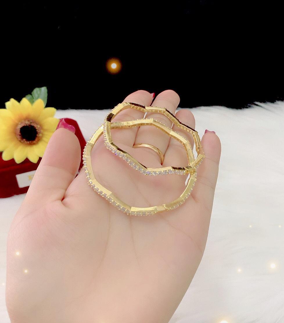 Vòng tay cặp gợn sóng đính xoàn mạ 18k cao cấp E929