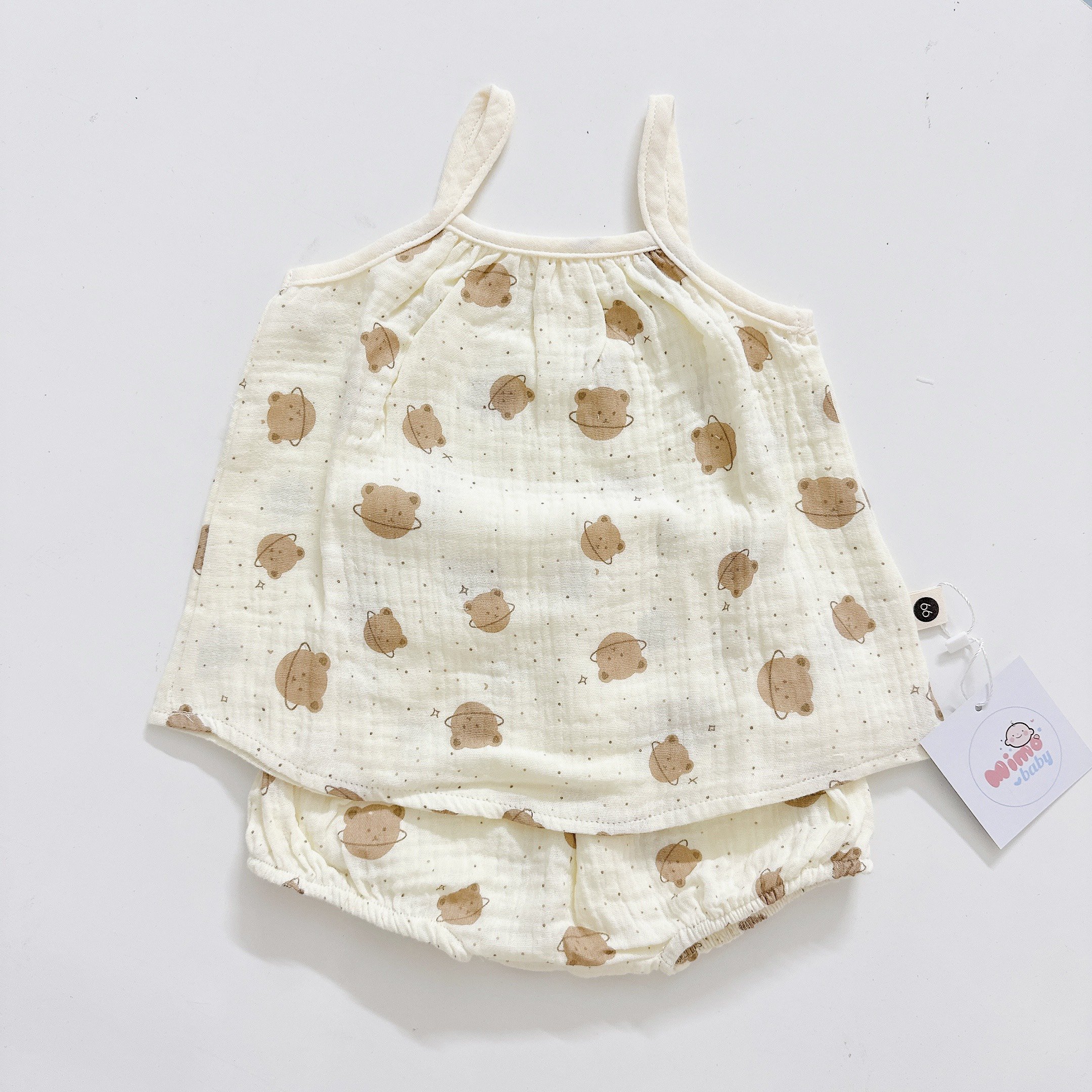 Bộ xô muslin 2 dây đáng yêu Mimo Baby cho bé QA25