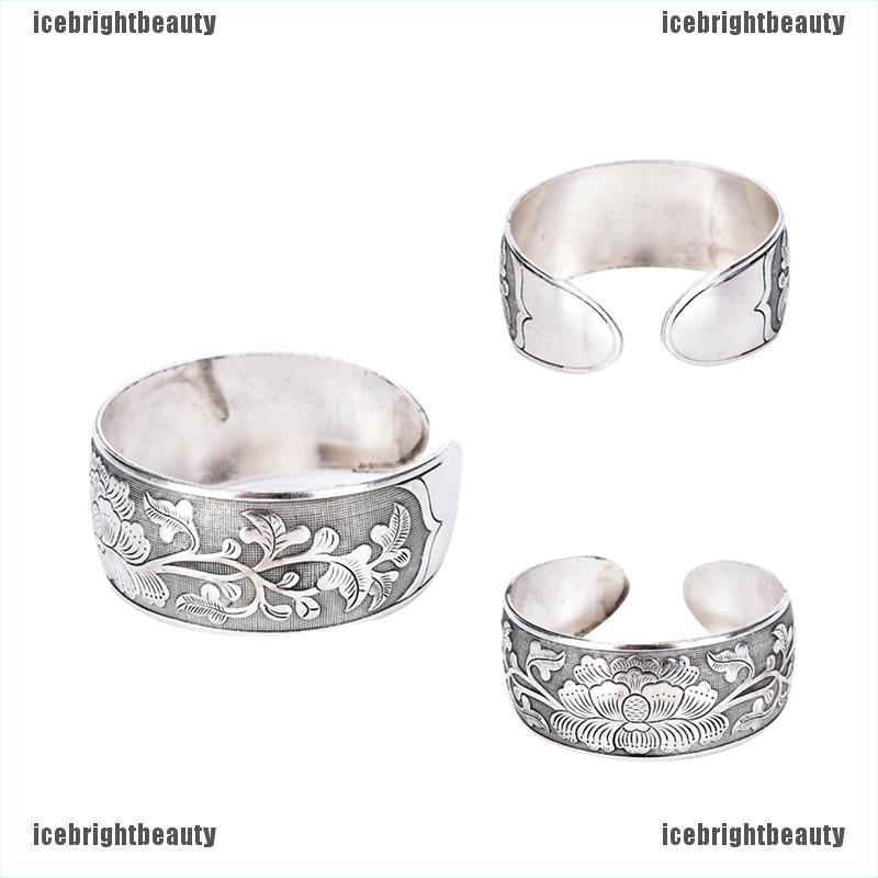 ICEB Beautiful New Tibetan Tibet Silver Totem Bangle Cuff Peony Bracelet Jewelry