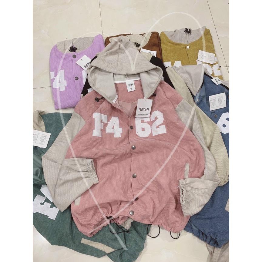 Áo Khoác Nữ Kiểu Bomber Chất Nhung Kaki Unisex Có Nón Thêu F462 Nút Bấm Màu Đen , Mint ,Xanh , Nâu , Vàng , Tím , Hồng
